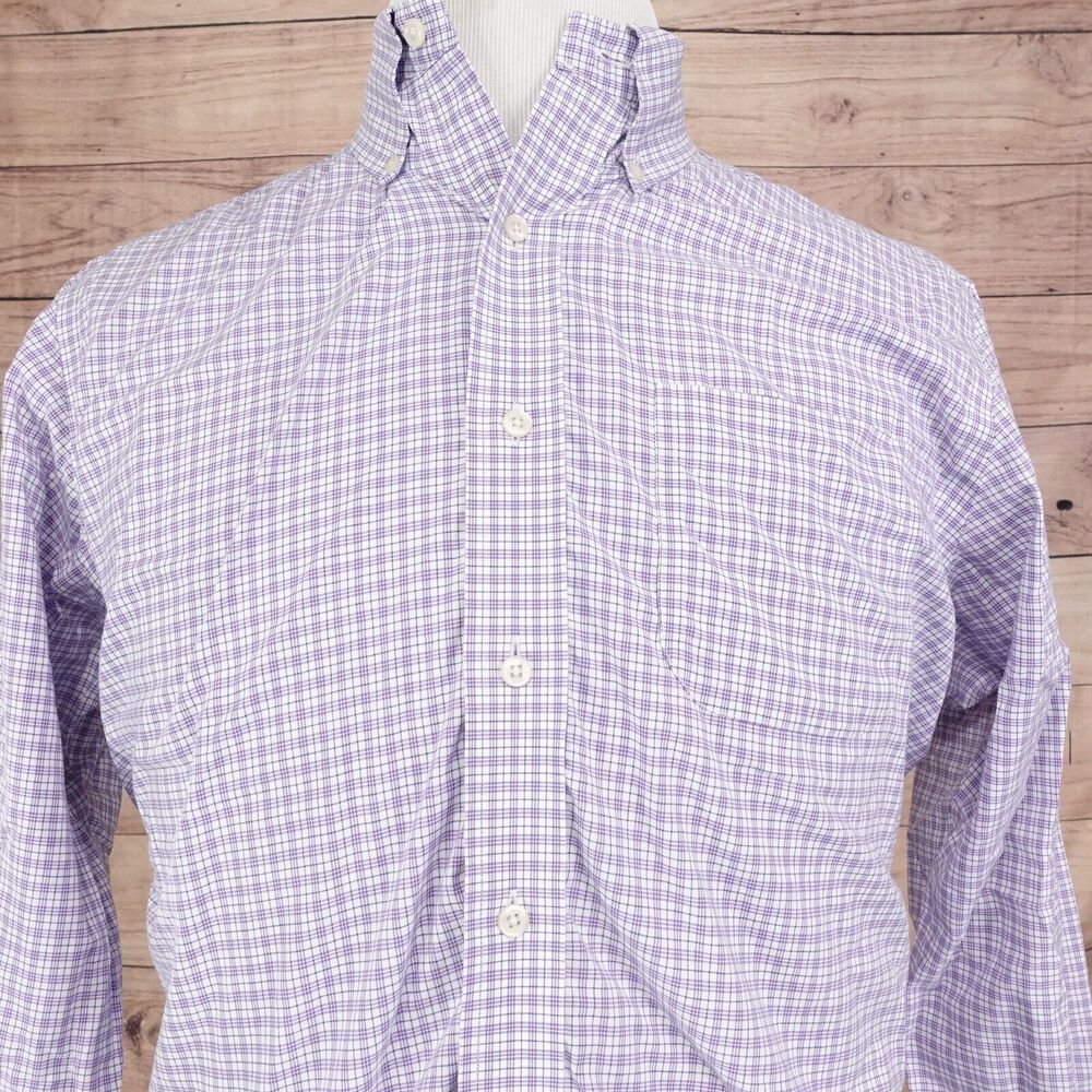 LAUREN RALPH LAUREN LRL PURPLE CHECL NON IRON DRESS‎ SHIRT MENS SIZE 15.5 34/35